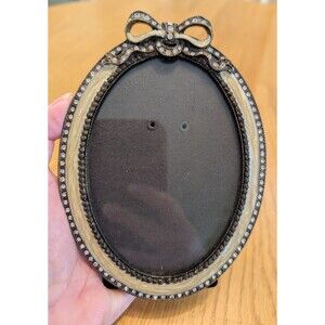 Faux Pearl Gold Rhinestone Oval Photo Frame Standing Ornate 3.5"x5" Cottagecore